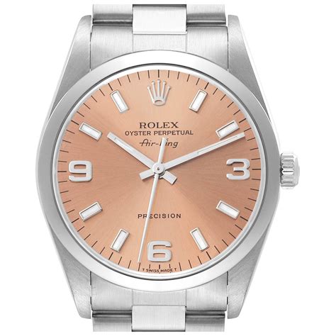 Rolex Air King Salmon Dial Smooth Bezel Steel Mens Watch .